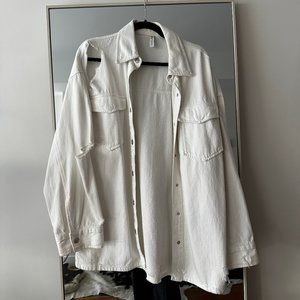 Zara Distressed White Denim Button Up